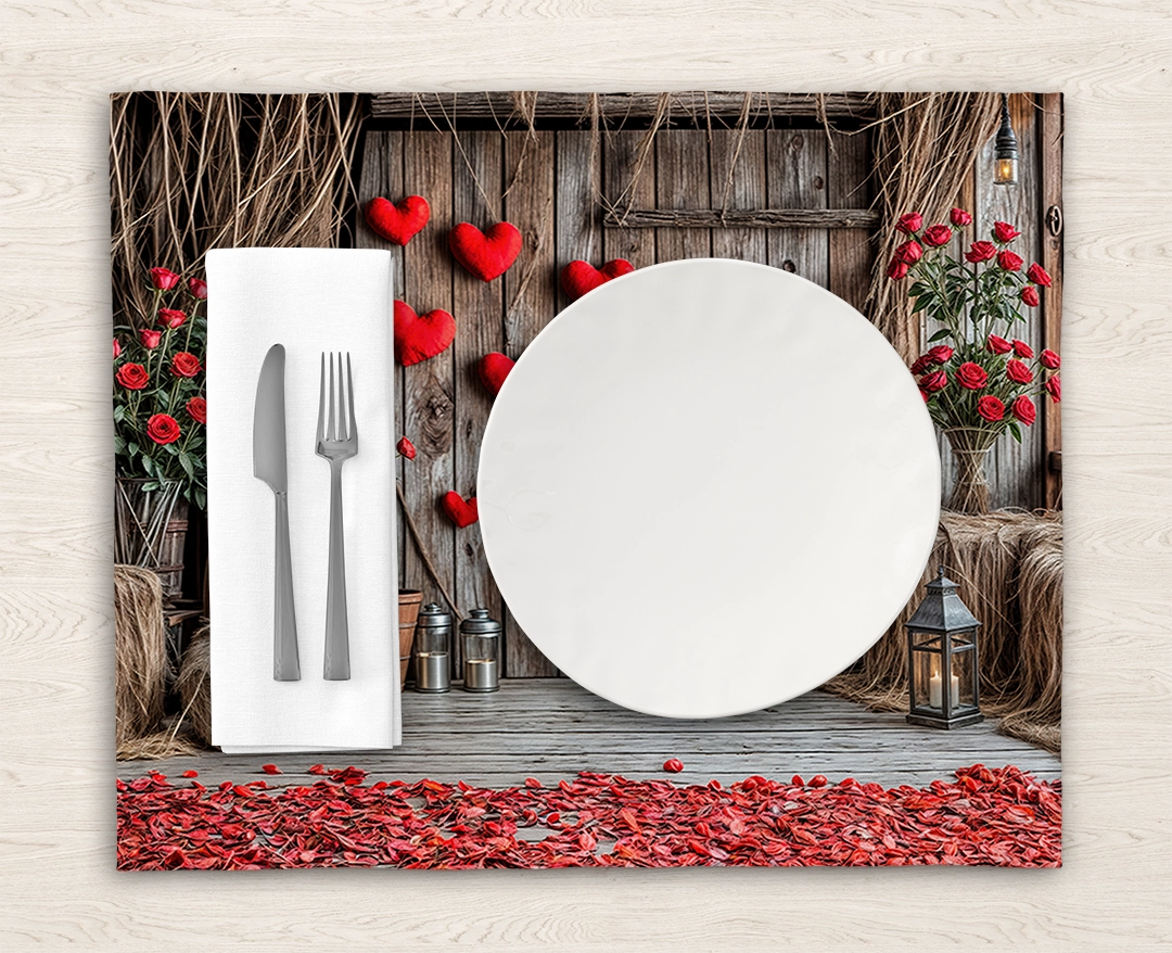 Ahşap Duvarlar Kırmızı Güller ve Saman Balya Detaylarının Yansıması Amerikan Servis