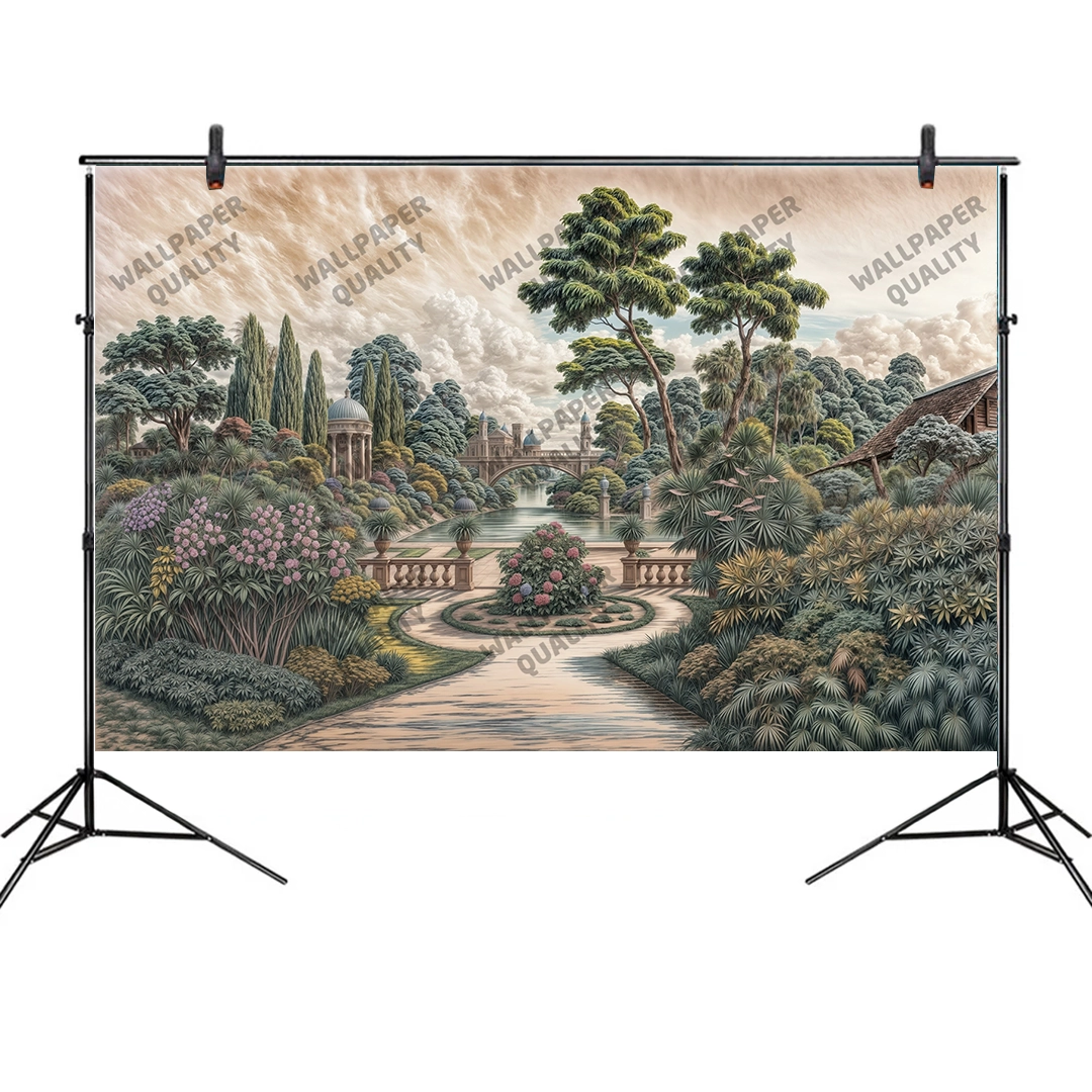 Antik Köprünün Gölgesinde Akan Sular ve Antik Yapılar Fon Kumaş