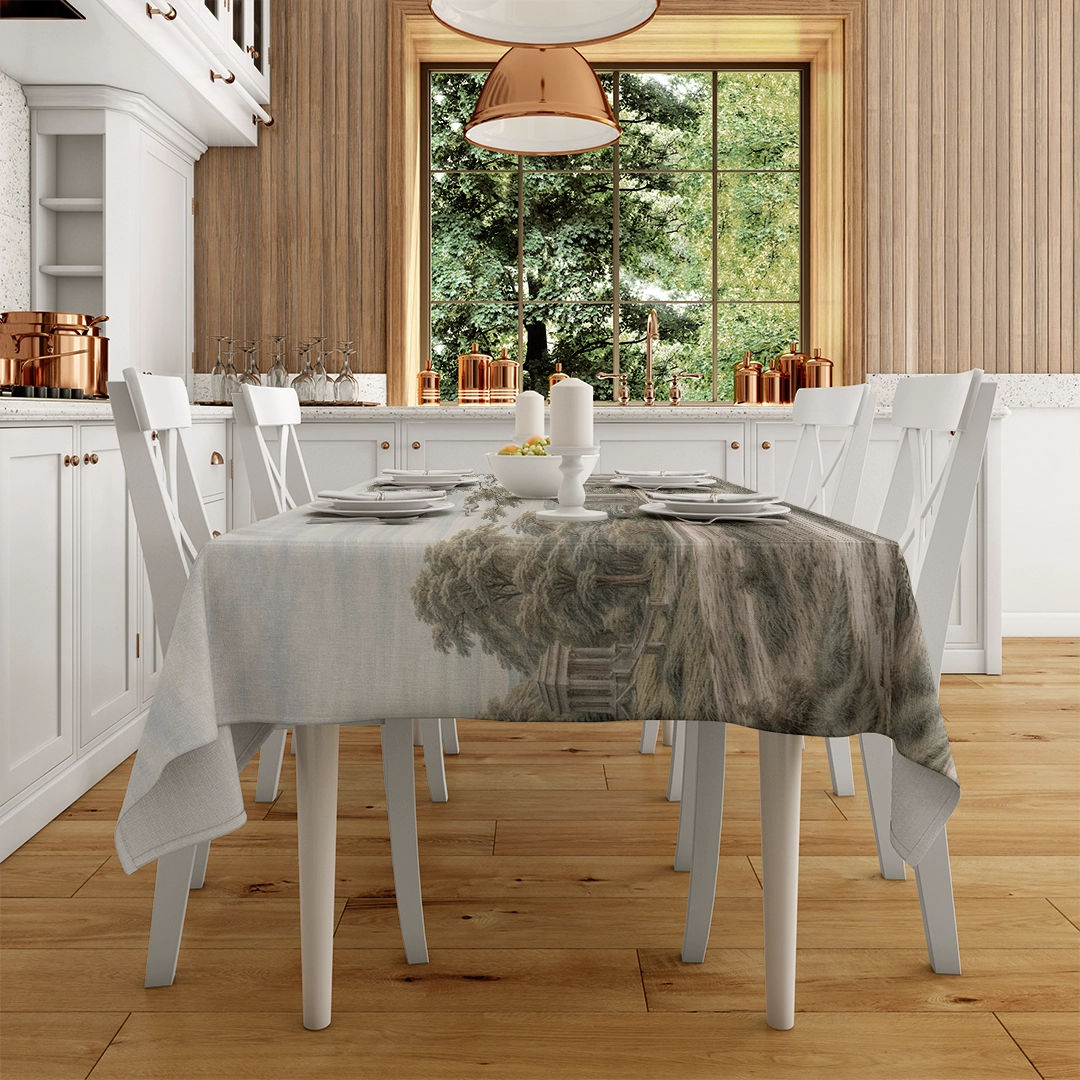 Arkadia'nın Donmuş Göl Kıyısında Yükselen Antik Tapınaklar Masa Örtüsü