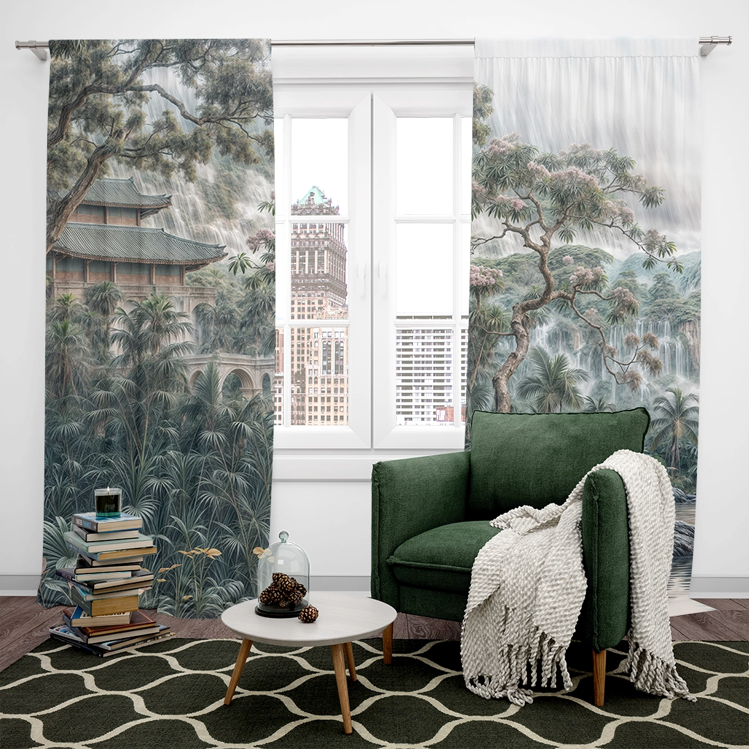 Asya Ormanlarının Gizemli Kalbinden Yükselen Antik Tapınaklar Fon Perde