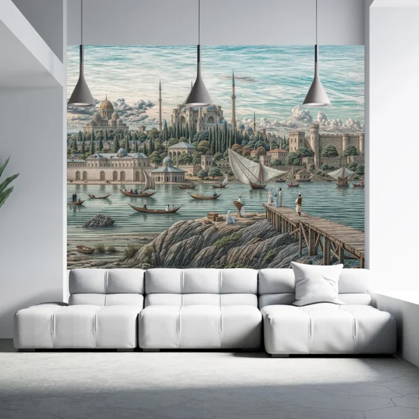 Ayasofya'nın Yüce Kubbelerinin ve Haliç'in Dingin Sularının Sonsuz Güzelliği Poster Duvar Kağıdı