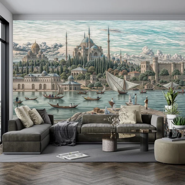 Ayasofya'nın Yüce Kubbelerinin ve Haliç'in Dingin Sularının Sonsuz Güzelliği Poster Duvar Kağıdı