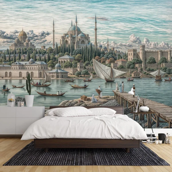 Ayasofya'nın Yüce Kubbelerinin ve Haliç'in Dingin Sularının Sonsuz Güzelliği Poster Duvar Kağıdı