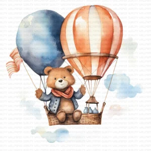 Balonla Gökyüzünde Sevimli Ayı Poster Fon Kumaş