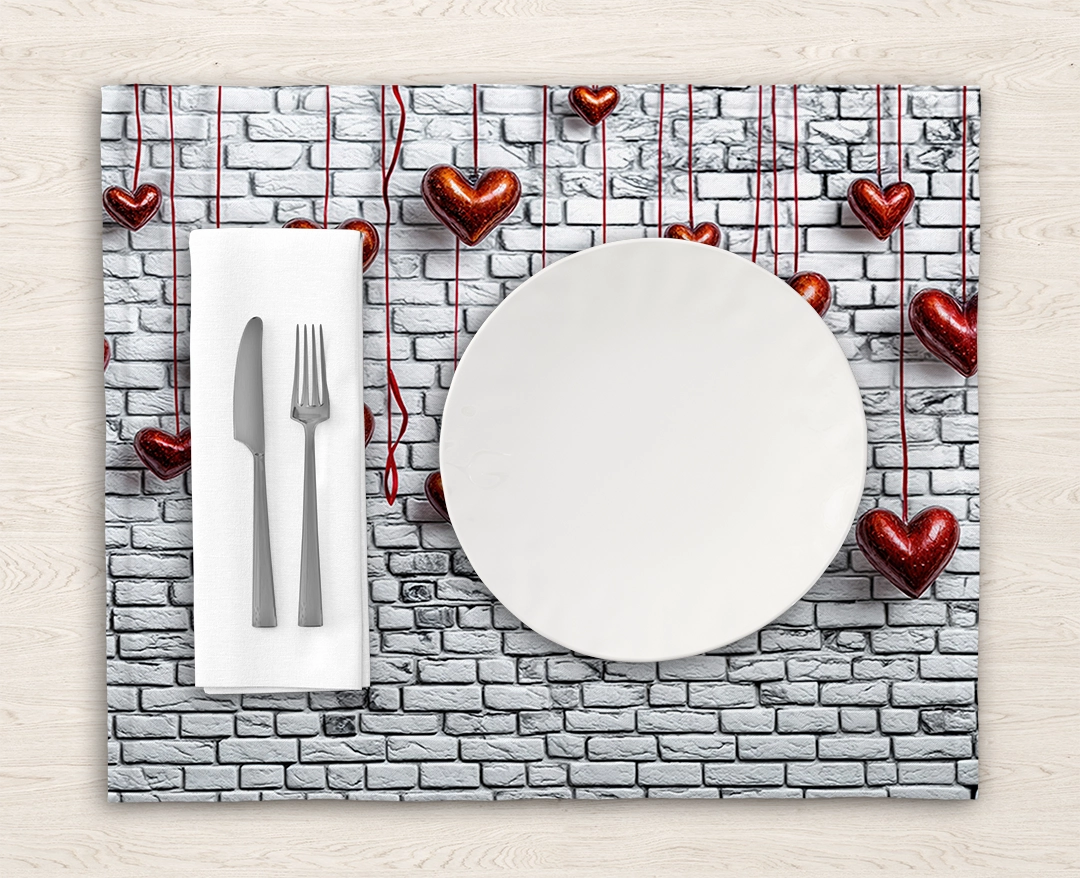 Beyaz Tuğla Zeminde Kırmızı Kalplerin Dansıyla Sonsuz Sevgi Amerikan Servis
