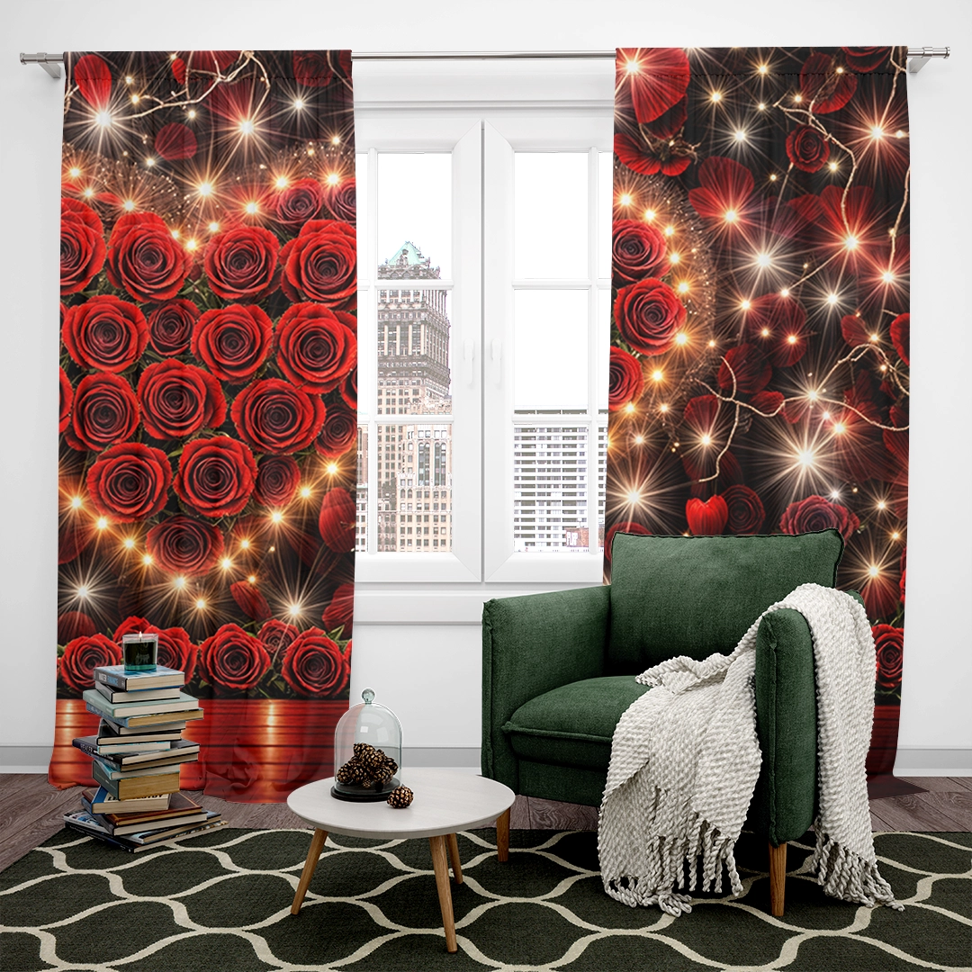 Binlerce Kırmızı Gülün Oluşturduğu Kalp Formu Fon Perde