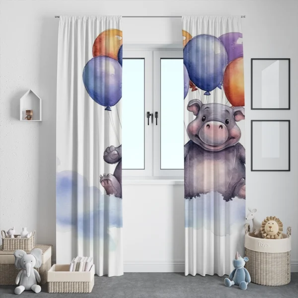 Bulutların Üzerinde Balonlarla Dans Eden Sevimli Su Aygırı Fon Perde