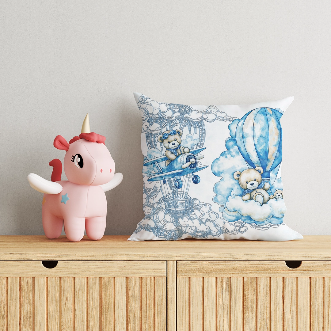 Bulutların Üzerinde Sevimli Ayılarla Rüya Dolu Bir Yolculuk Kırlent