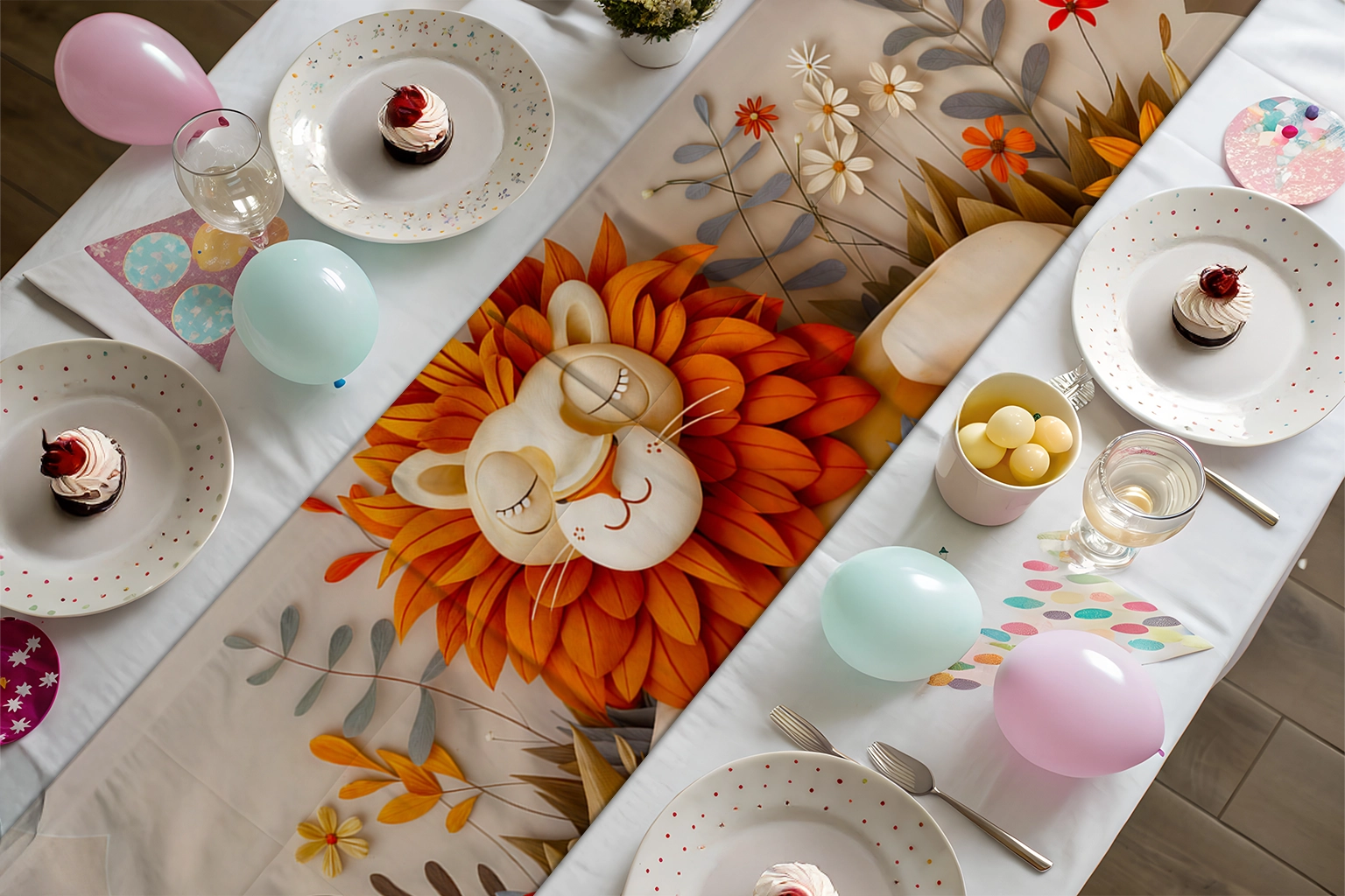 Çiçek Bahçesinde Yatan Aslan Huzurun ve Gücün Buluşması Runner