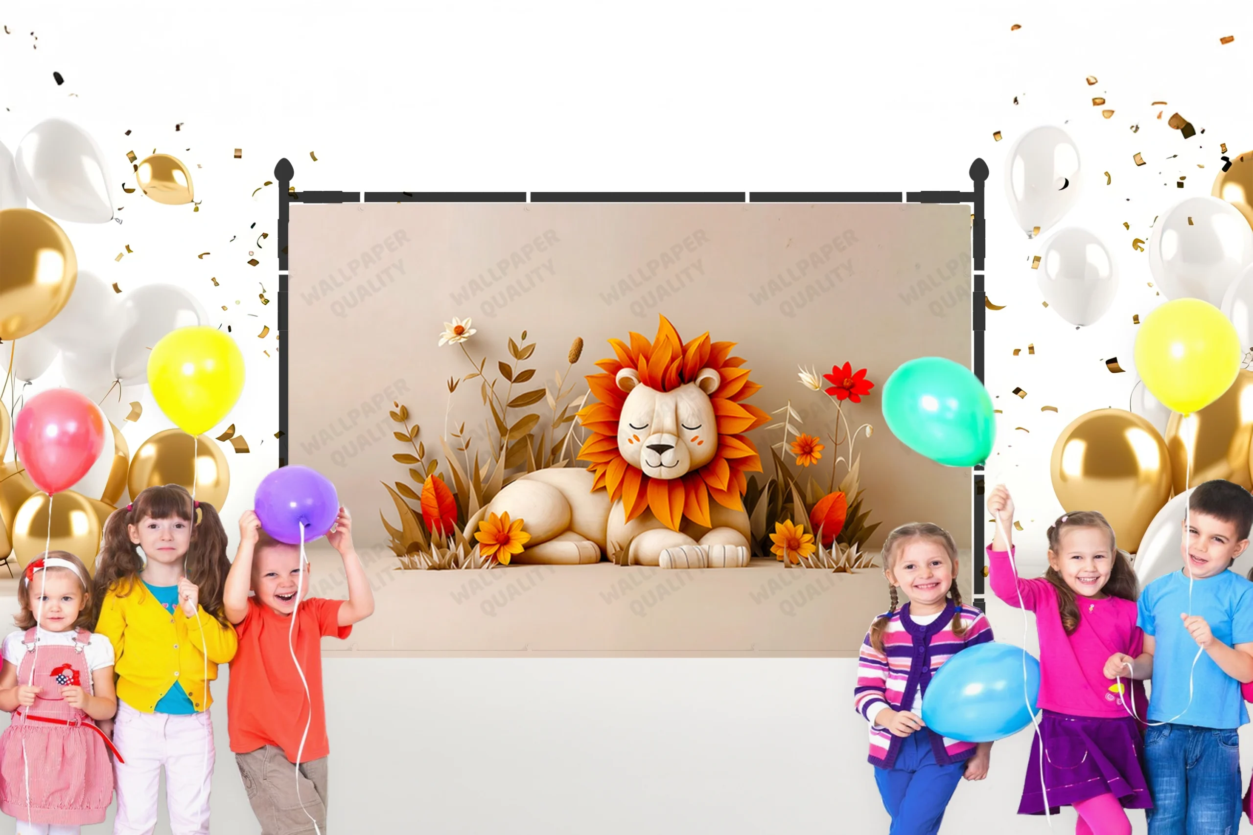 Çiçeklerin Kucağında Aslanın ı Huzurlu Bir Anı Fon Kumaş