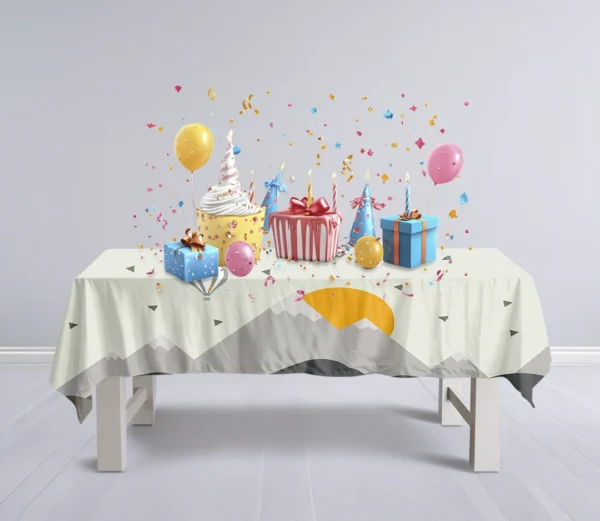 Dağların Huzurunda Gün Batımında Süzülen Balonun Rüyası Masa Örtüsü