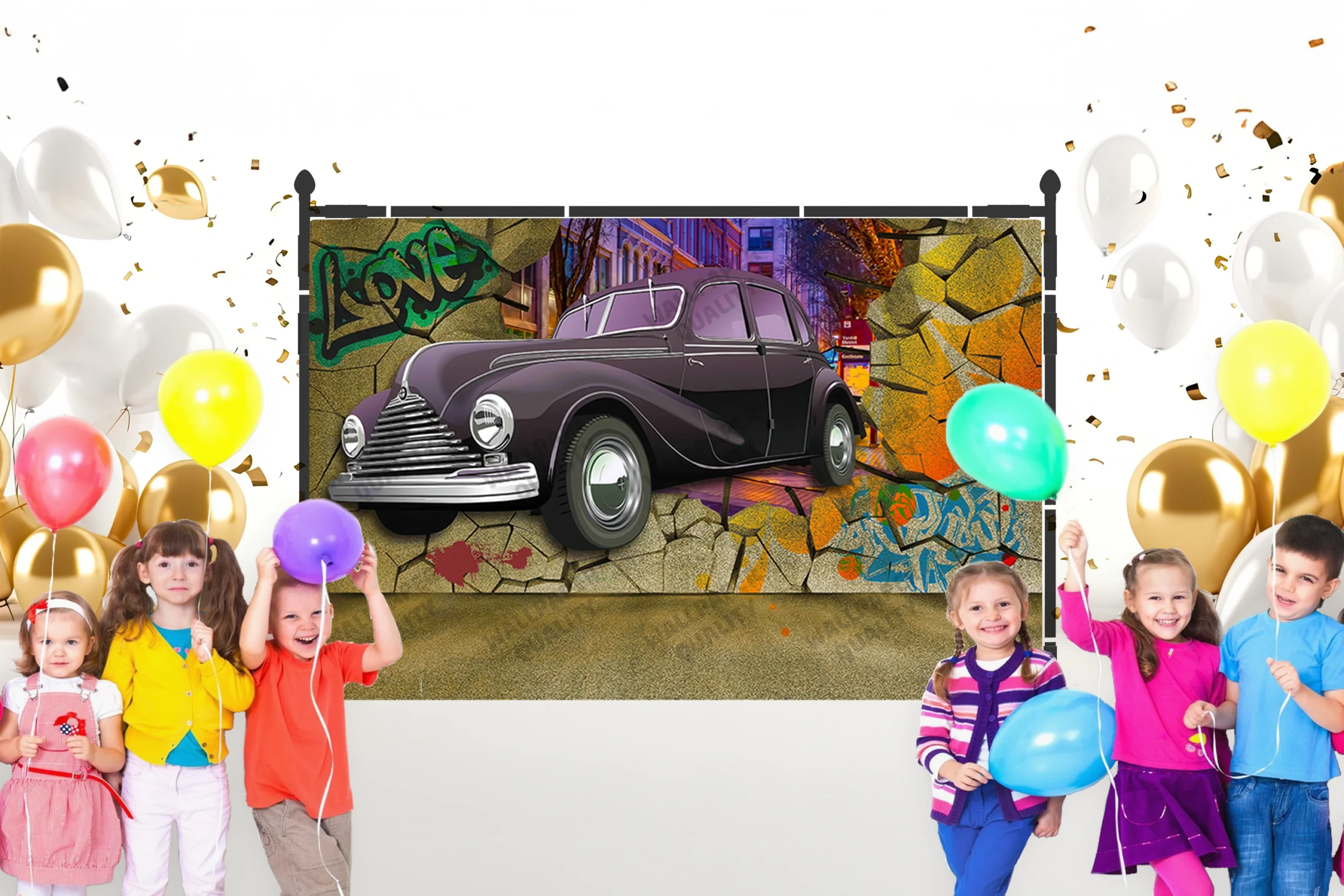 Duvardan Çıkan Antika Araba Fon Kumaş