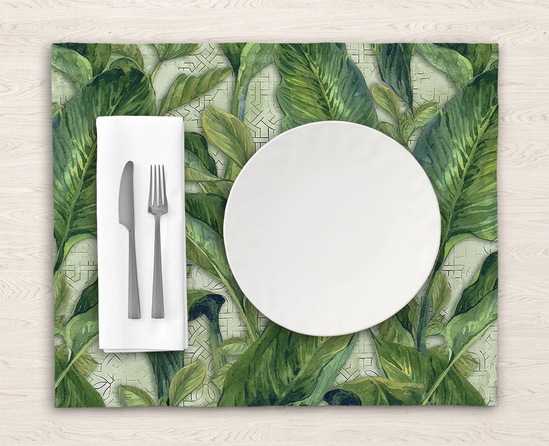 Etnik Desenlerle Harmanlanan Tropik Doğa Amerikan Servis