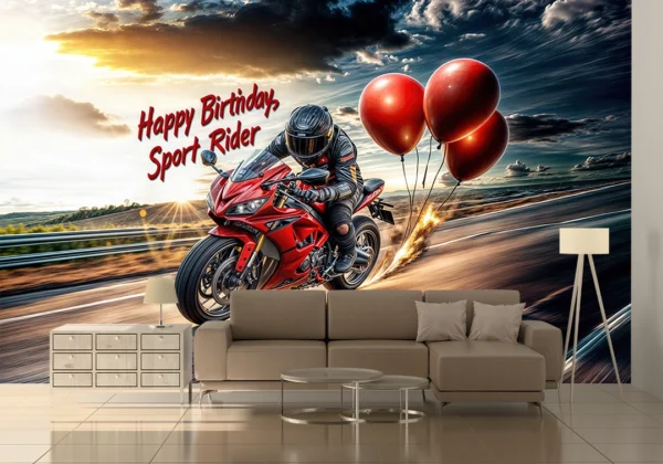 Gün Batımının Büyüsüyle Kırmızı Süper Motosiklet Poster Duvar Kağıdı