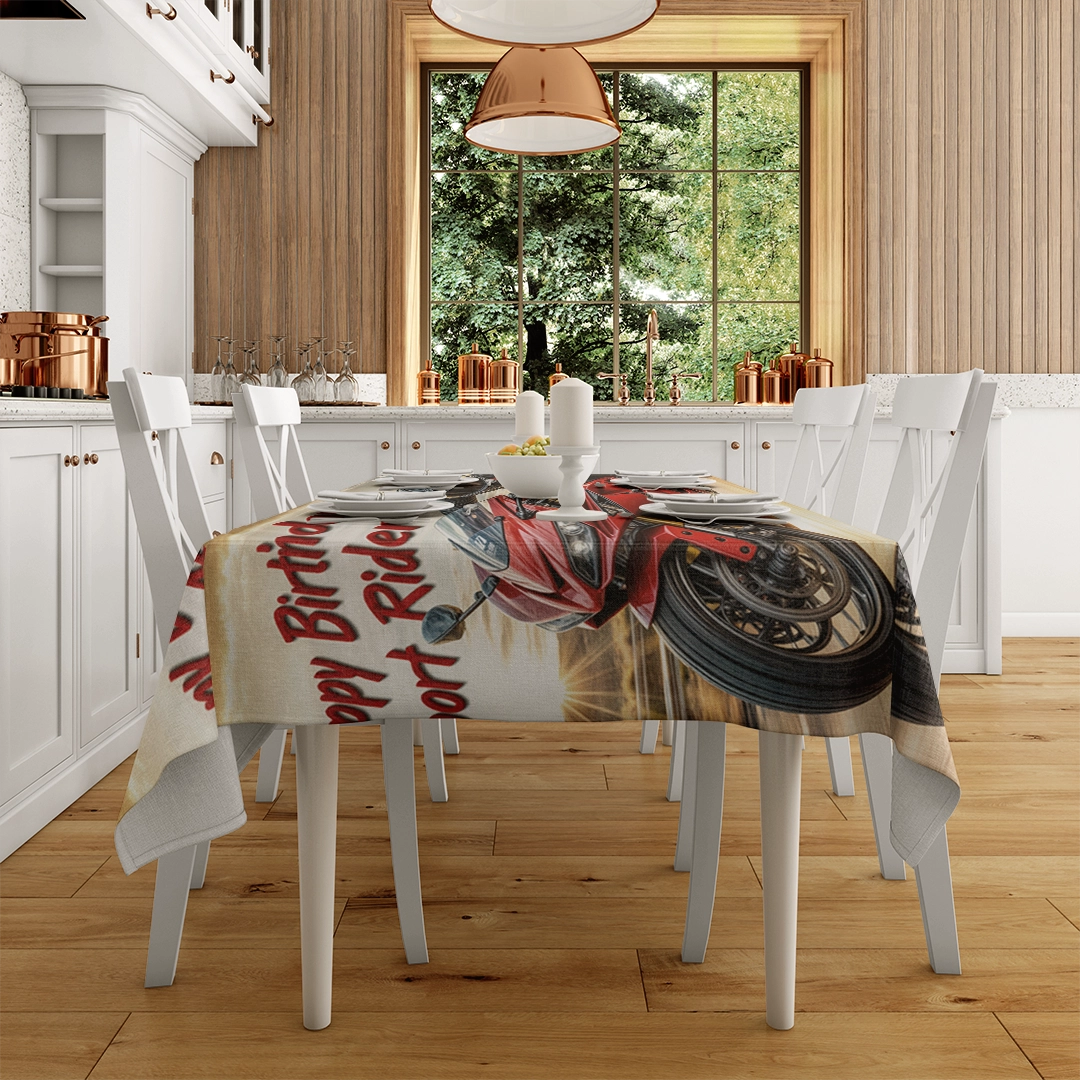 Gün Batımının Büyüsüyle Kırmızı Süper Motosiklet Masa Örtüsü