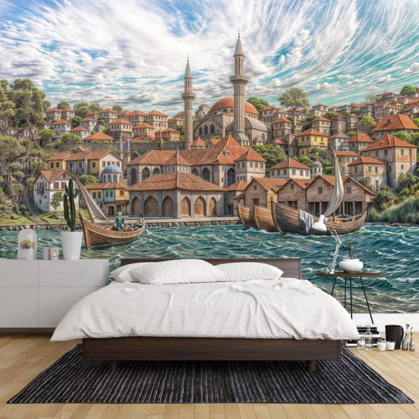 İstanbul'un Dalgalı Sularının Üzerinde Yükselen Minarelerin Fısıltısı Poster Duvar Kağıdı