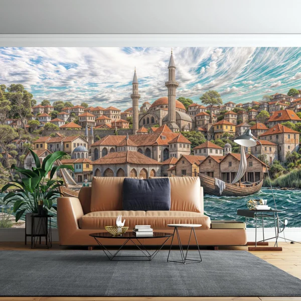 İstanbul'un Dalgalı Sularının Üzerinde Yükselen Minarelerin Fısıltısı Poster Duvar Kağıdı