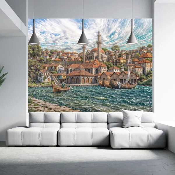 İstanbul'un Dalgalı Sularının Üzerinde Yükselen Minarelerin Fısıltısı Poster Duvar Kağıdı