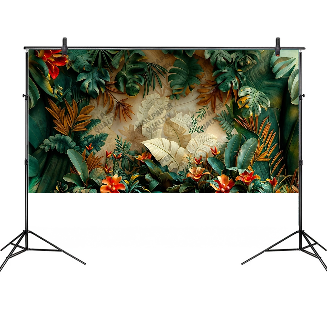 Kabartma Sanatıyla Tropik Yaprakların Gizemli Cazibesi Fon Kumaş