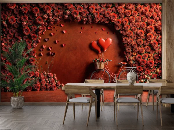 Kalp Balonlarının ve Romantik Bisikletin Sanatsal Yansıması Poster Duvar Kağıdı