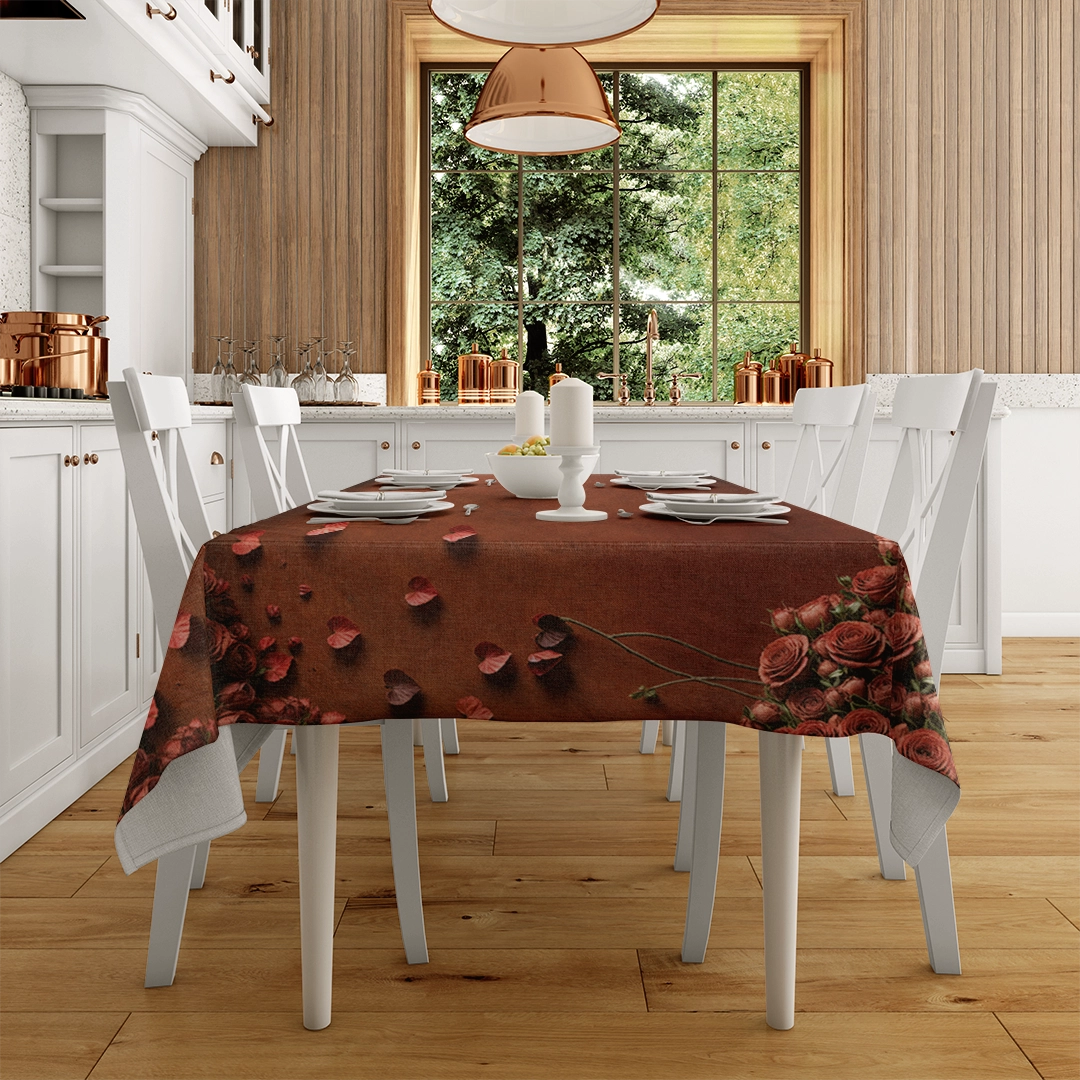 Kalp Balonlarının ve Romantik Bisikletin Sanatsal Yansıması Masa Örtüsü