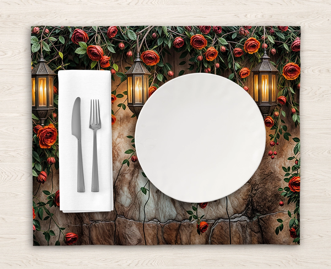 Kırmızı Güller Kuşburnu Detayları ve Antik Fenerlerin Büyülü Işıltısı Amerikan Servis