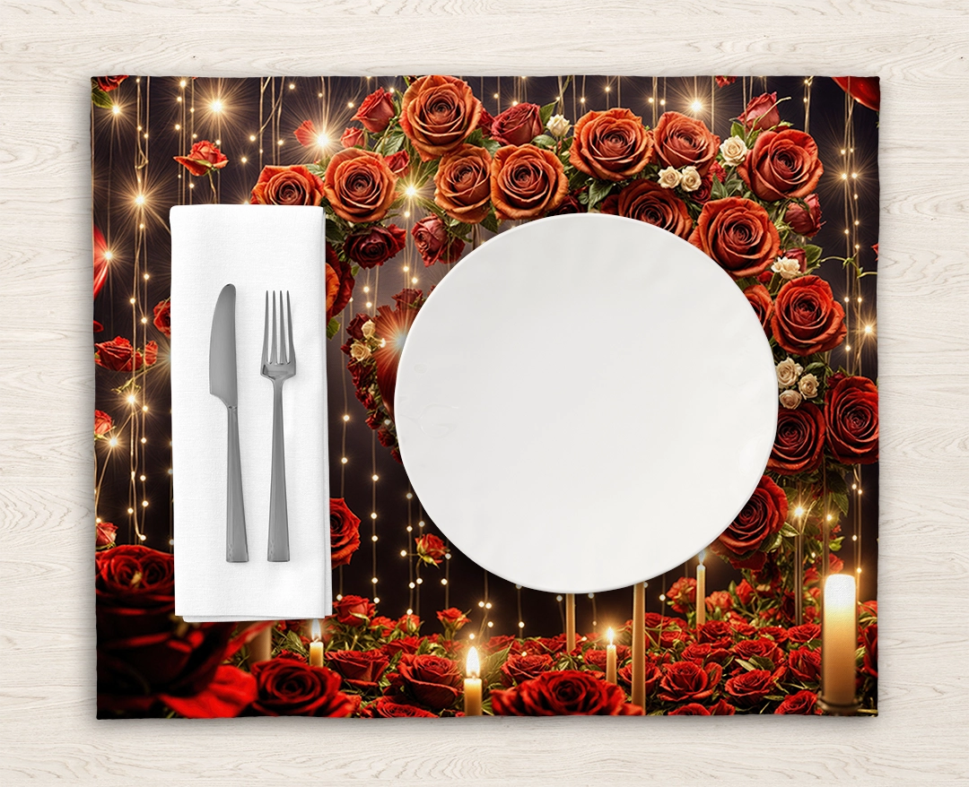 Kırmızı Güllerle Bezeli Kalp Fonu ve Romantik Işıklar Amerikan Servis