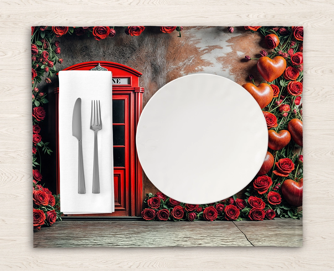 Kırmızı Güllerle Sarılmış Antik Telefon Kulübesi Amerikan Servis