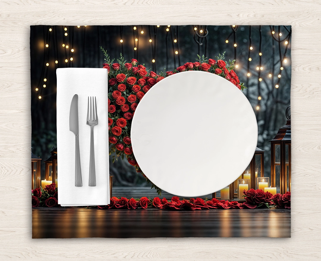 Kırmızı Güllerle Yükselen Kalp Mumların Sıcak Işıltısı Amerikan Servis