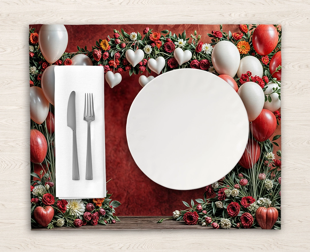 Kırmızı ve Beyaz Balonlarla Süslenmiş Çiçekli Kemerler Amerikan Servis