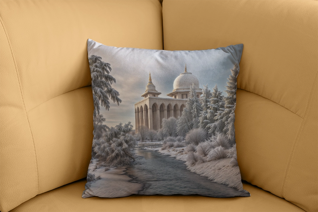 Kış Masalının Beyaz Örtüsüyle Sarılı Bir Tapınak Kırlent