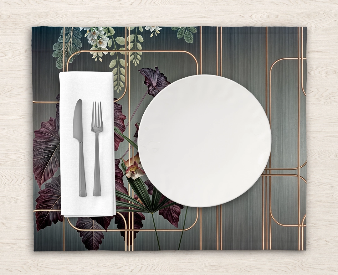 Lüks Geometrik Desenlerle Buluşan Tropik Doğa Amerikan Servis