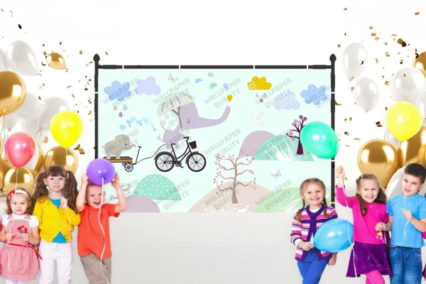 Minik Dostuyla Bisiklet Keyfi Poster Fon Kumaş