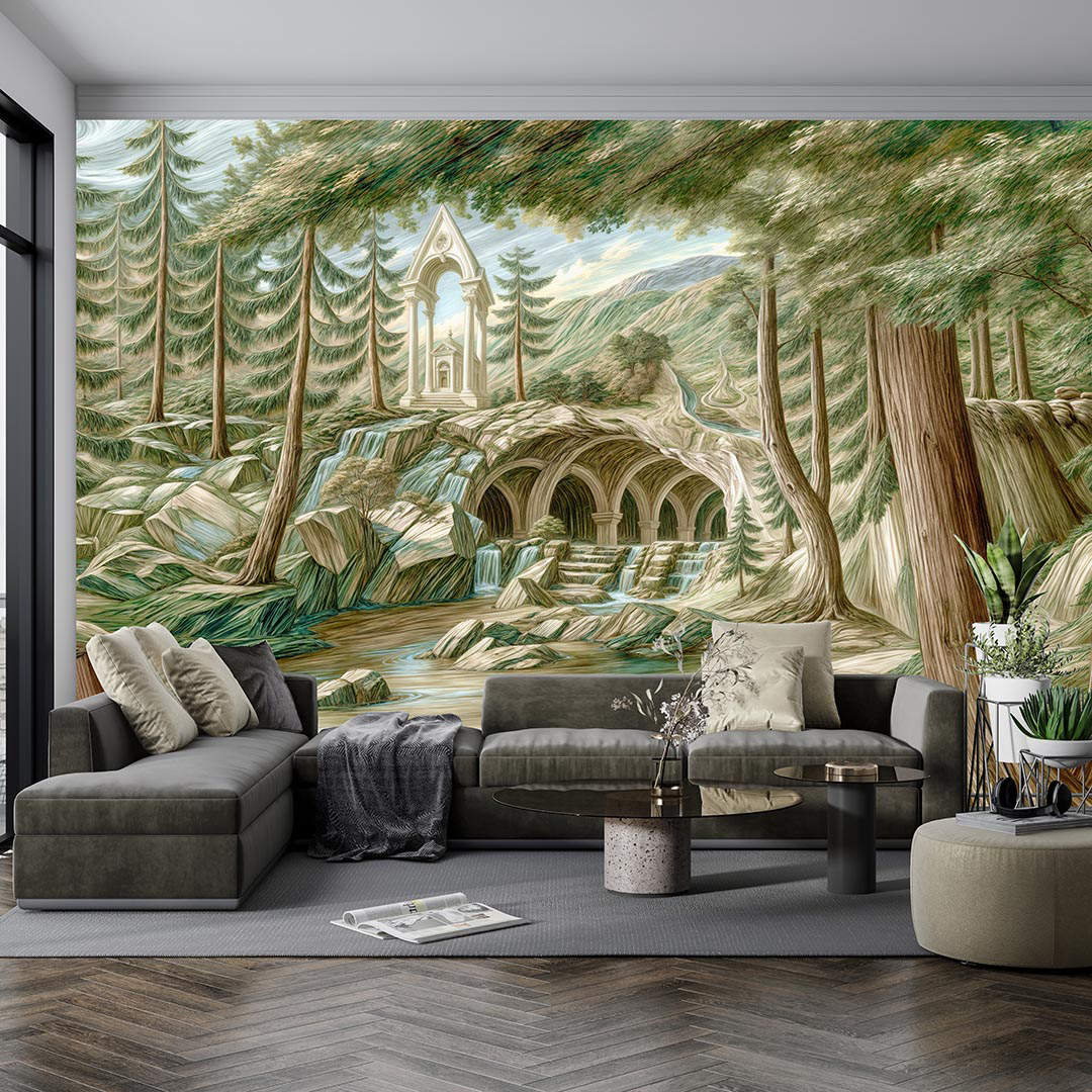 Ormanın Kalbinde Yükselen Mistik Mağaralar Poster Duvar Kağıdı