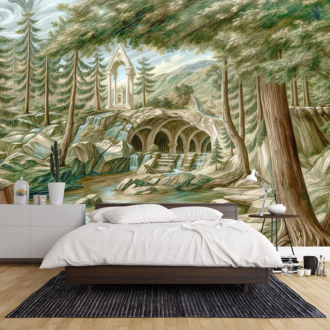 Ormanın Kalbinde Yükselen Mistik Mağaralar Poster Duvar Kağıdı