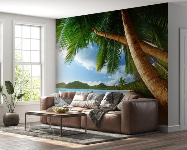 Palmiye Ağaçları ve Turkuaz Suların Dansı Poster Duvar Kağıdı