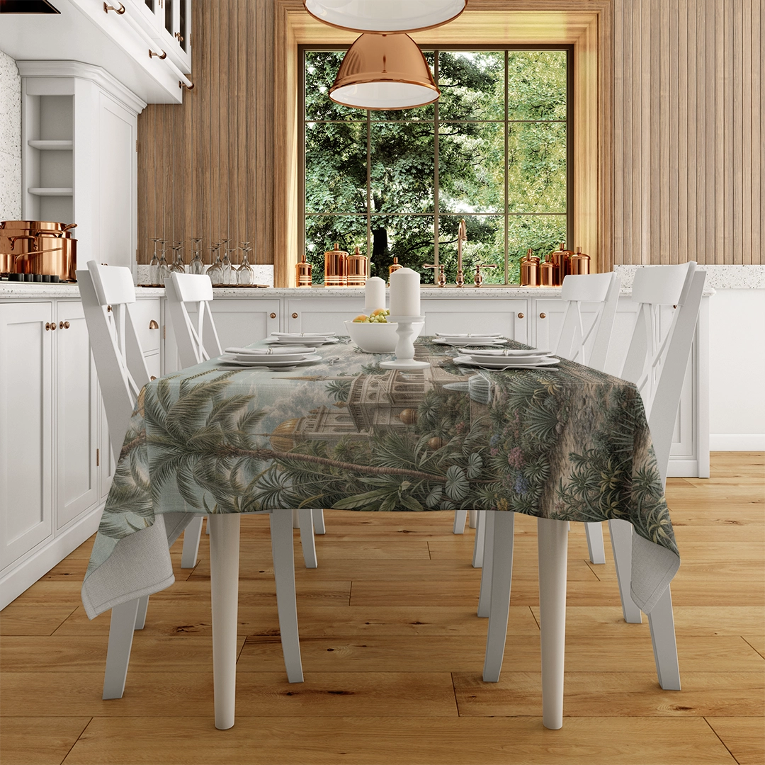 Palmiye Ağaçlarının Gölgesinde Yükselen Antik Saraylar Nefes Kesen Manzara Masa Örtüsü