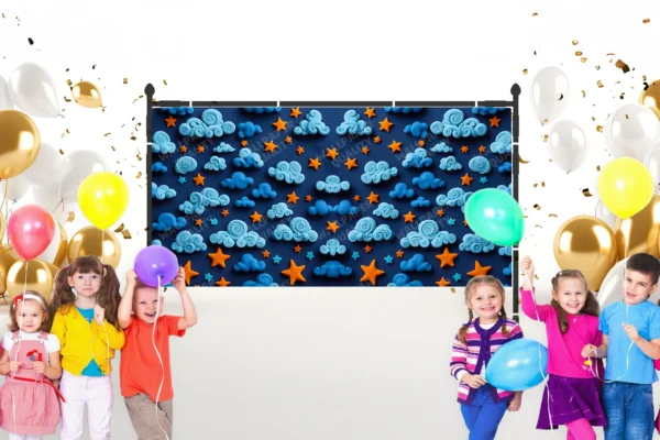 Rüya Gibi Gökyüzü 3D Bulutlar ve Yıldızların Dansı Fon Kumaş