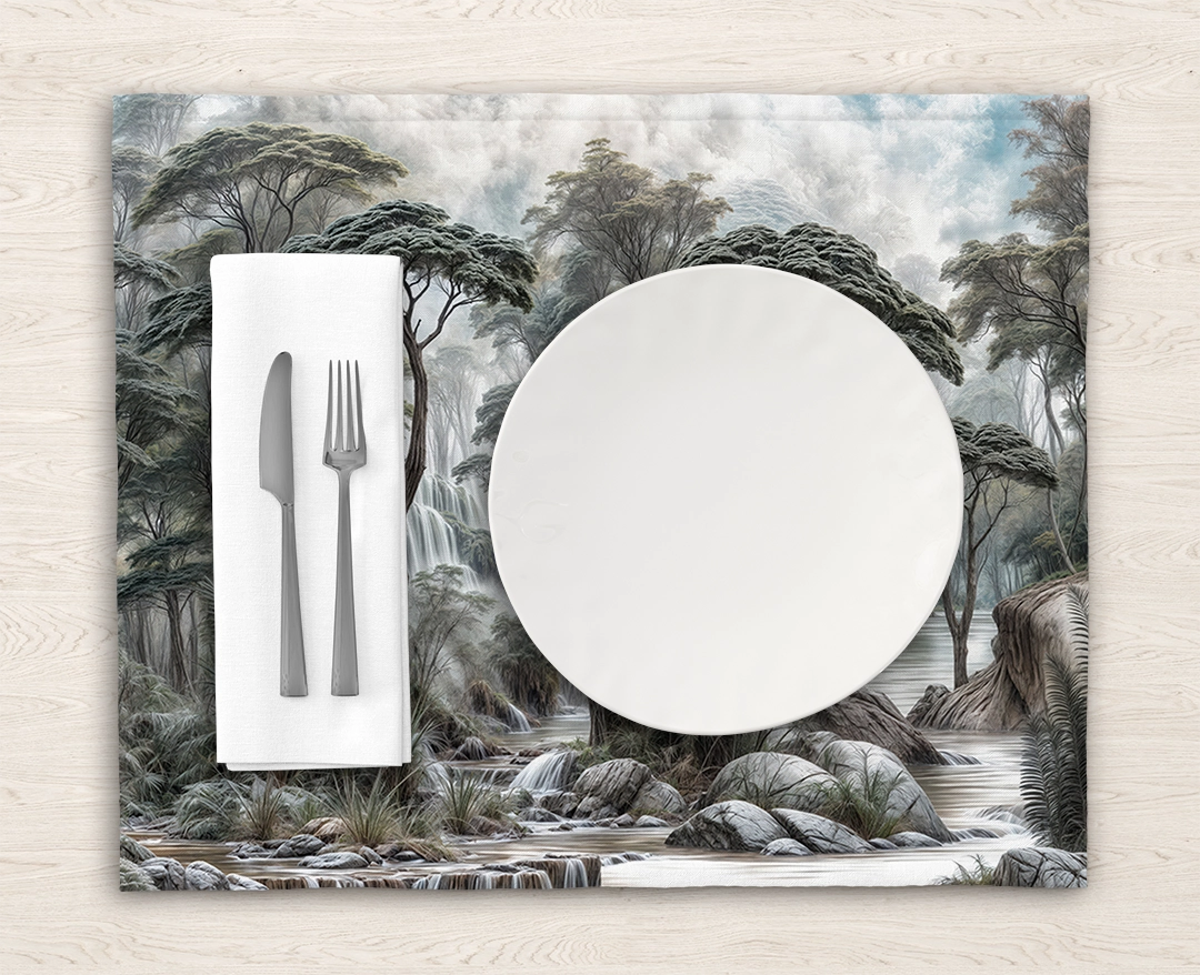 Şelalelerin Fısıltılarıyla Yıkanan Çam ve Selvi Ağaçları Manzarası Amerikan Servis