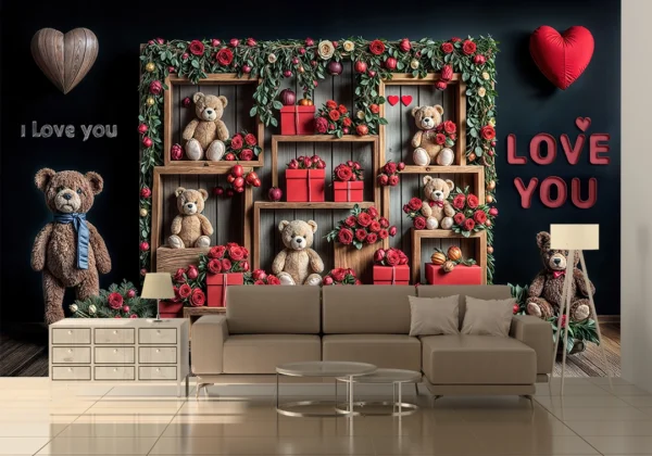 Sevimli Ayıcıklar ve Romantik Hediyelerle Bezeli Büyülü Sevgililer Günü Poster Duvar Kağıdı