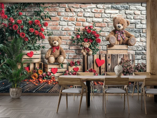Sevimli Ayıcıklarla Romantik Bir Sevgililer Günü Köşesi Poster Duvar Kağıdı