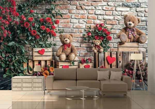 Sevimli Ayıcıklarla Romantik Bir Sevgililer Günü Köşesi Poster Duvar Kağıdı