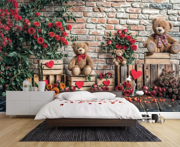 Sevimli Ayıcıklarla Romantik Bir Sevgililer Günü Köşesi Poster Duvar Kağıdı