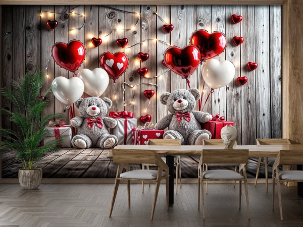 Sevimli Ayıcıklarla ve Işıltılı Detaylarla Bezeli Romantik Bir Sevgililer Günü Poster Duvar Kağıdı