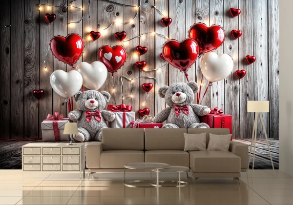 Sevimli Ayıcıklarla ve Işıltılı Detaylarla Bezeli Romantik Bir Sevgililer Günü Poster Duvar Kağıdı