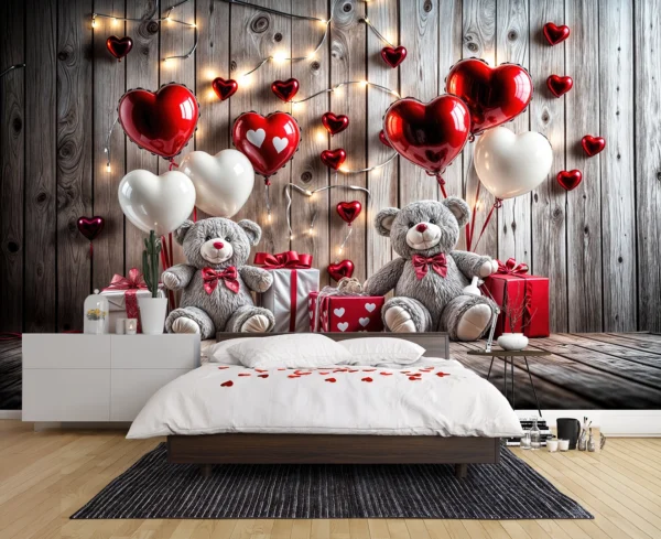 Sevimli Ayıcıklarla ve Işıltılı Detaylarla Bezeli Romantik Bir Sevgililer Günü Poster Duvar Kağıdı