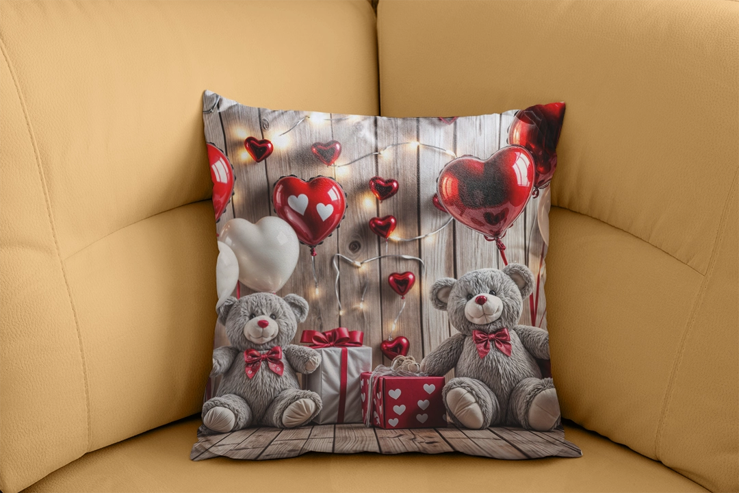 Sevimli Ayıcıklarla ve Işıltılı Detaylarla Bezeli Romantik Bir Sevgililer Günü Kırlent