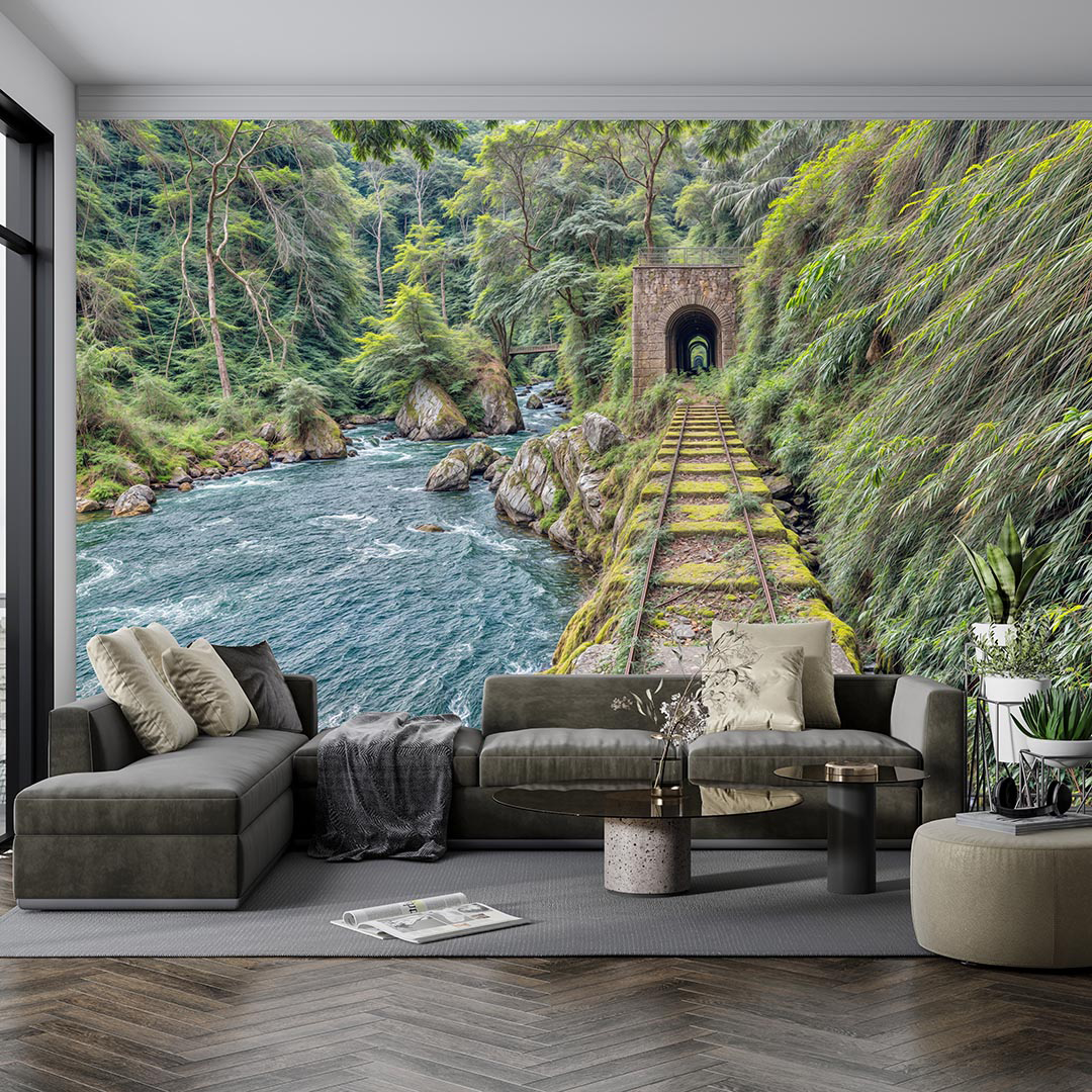 Terk Edilmiş Demiryolunun ve Akan Nehrin Sonsuz Büyüsü Poster Duvar Kağıdı