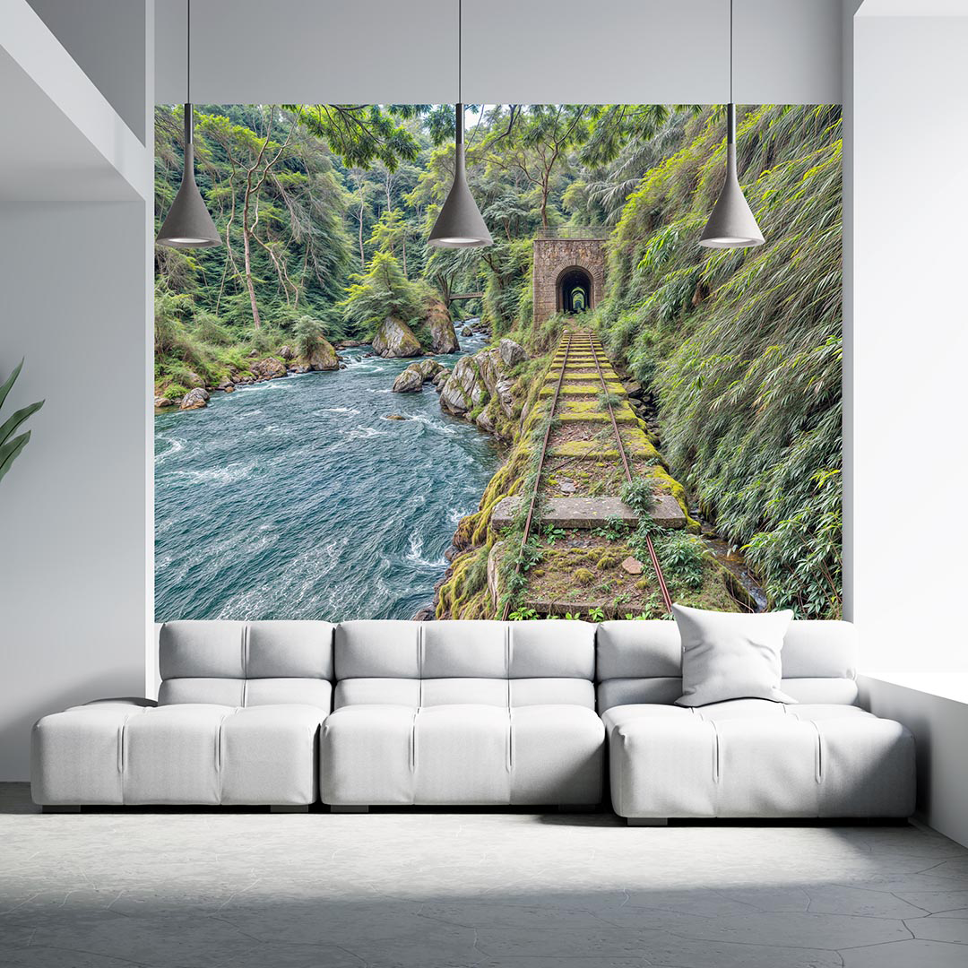 Terk Edilmiş Demiryolunun ve Akan Nehrin Sonsuz Büyüsü Poster Duvar Kağıdı