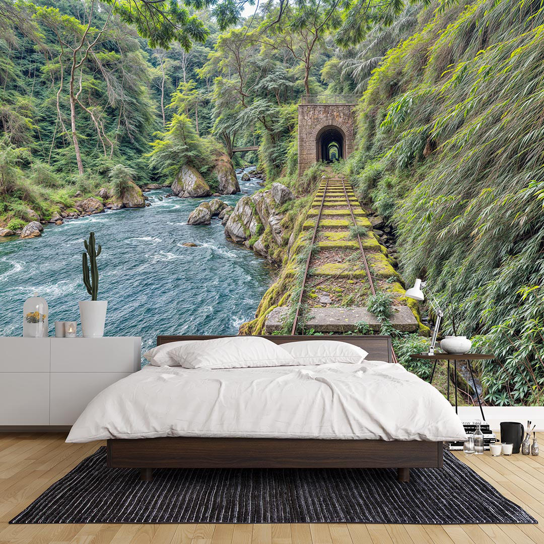 Terk Edilmiş Demiryolunun ve Akan Nehrin Sonsuz Büyüsü Poster Duvar Kağıdı